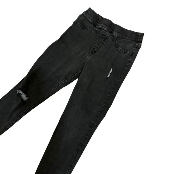 Spanx Jeans Black Denim Skinny Stretch Distressed Raw Hem Pull On Size Medium M - Picture 3 of 7